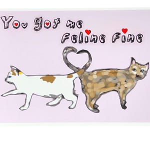 Me tienes felina, tarjeta de San Valentín, gatos, amor, día de San Valentín, arte original