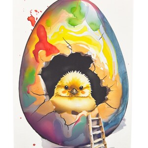 Pulcino di Pasqua, cartolina di Pasqua, pulcino nell'uovo, buona Pasqua, uovo di Pasqua, arte originale