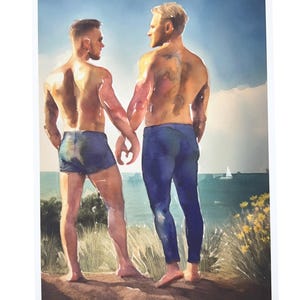 Tarjeta de San Valentín gay, Te amo, Tarjeta de aniversario, Feliz día de San Valentín, Arte original, Pareja gay