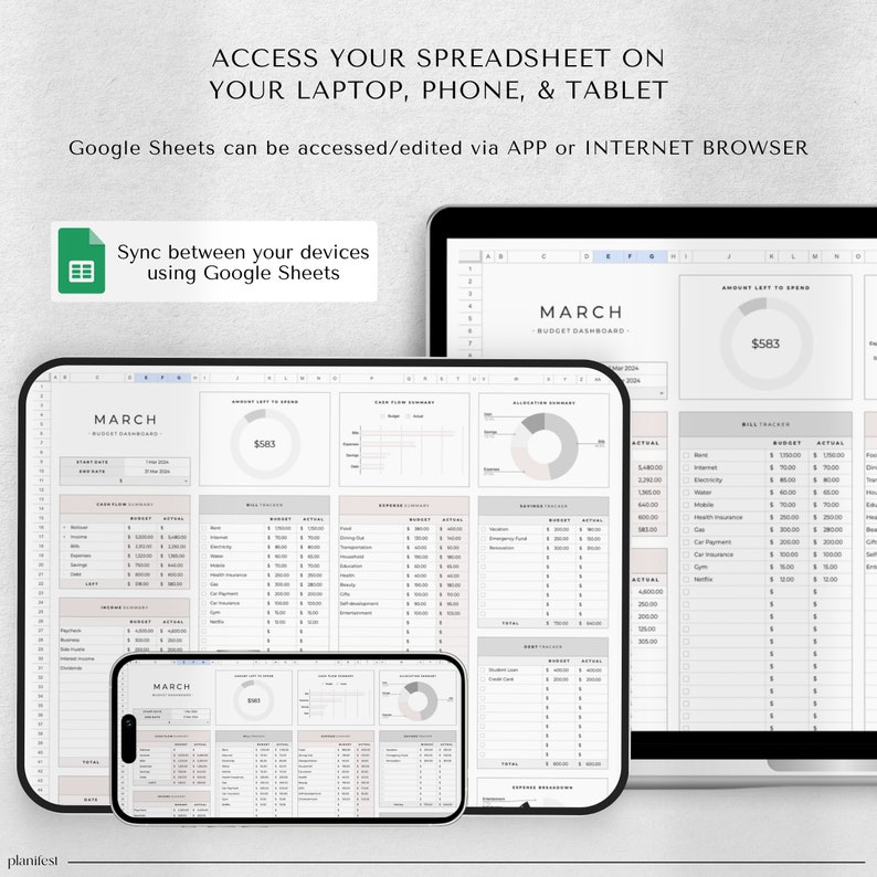 Google Sheets Budget Planner | Monthly Budget Spreadsheet | Paycheck Tracker | Weekly Budget Template | Biweekly Budget Organizer