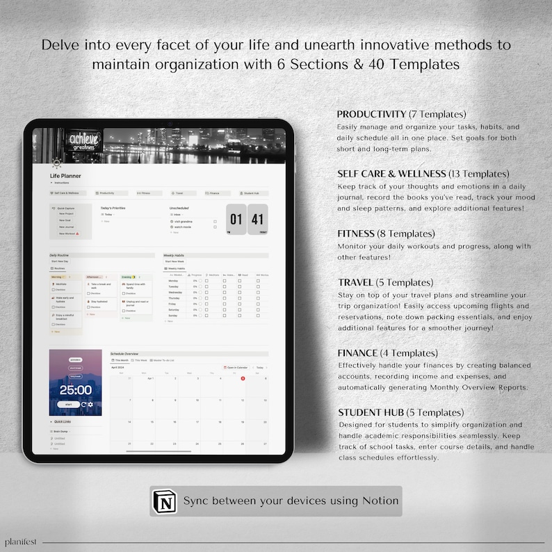 Whole Notion LIFE Planner Template | Comprehensive Notion Dashboard | Trendy Notion Template | Clean Personal Planner, Daily ADHD Notion Planner