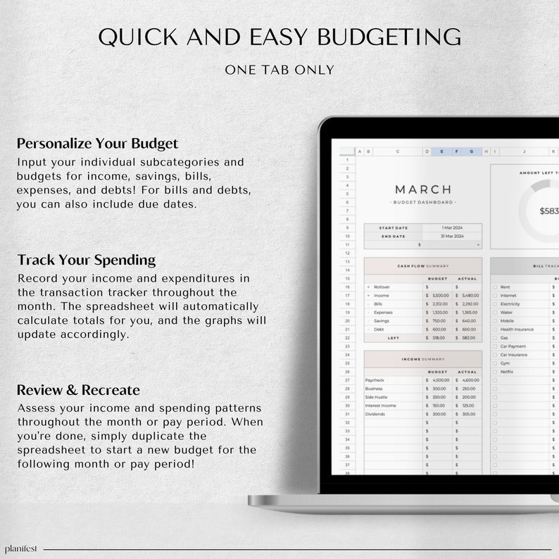 Budget Planning in Google Sheets | Monthly Budget Spreadsheet | Paycheck Tracker | Weekly Budget Template | Biweekly Budget Management