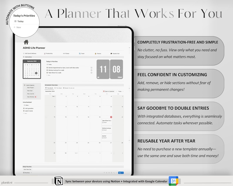 Notion Dashboard for ADHD Planners | Adult ADHD Focus and Productivity Tools