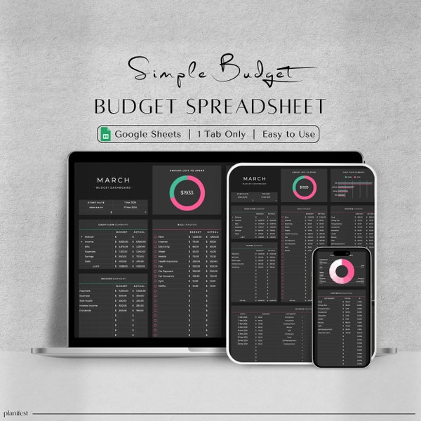 Planer für Google Sheets | Monatliches Budget Vorlage | Monatliche Budgettabelle, Budget nach Gehaltsscheck, Budgettracker, zweiwöchentliches Budget