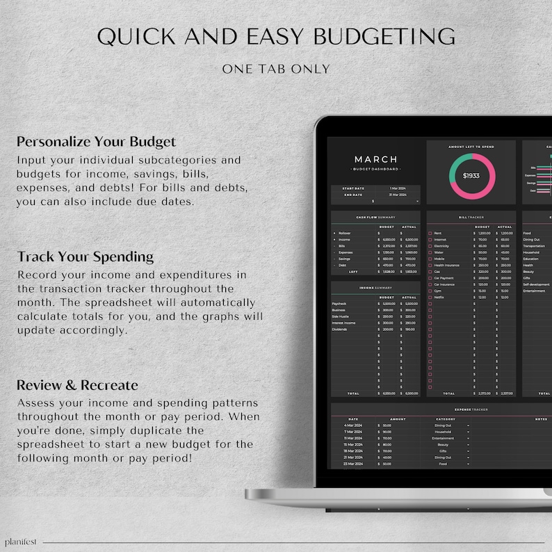 Monthly Budget Template | Budget Planner for Google Sheets | Budget Tracker | Biweekly Budget | Budget Spreadsheet