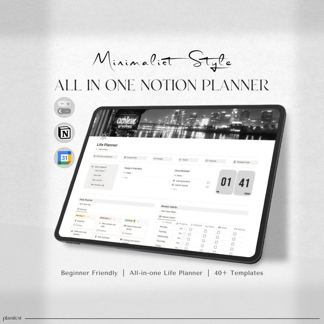 Notion LIFE Planner Template All in One Notion Dashboard Aesthetic