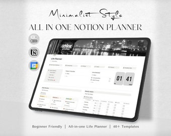 Plantilla Notion LIFE Planner / Panel de nociones todo en uno / Plantilla de nociones estéticas / Planificador personal mínimo, Planificador diario de nociones de TDAH