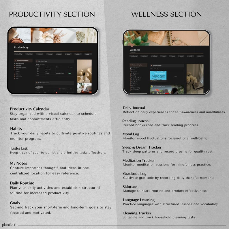 Aesthetic Personalized Digital Planner: Notion Template - All-in-One Life Planner Dashboard | Dark Mode for Enhanced Organization