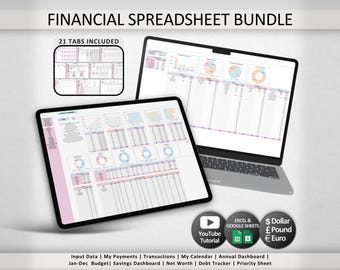 Budget by Paycheck Spreadsheet | Google Sheets/Excel Financial Template | Annual, Weekly, Biweekly, Monthly Financial Planner | Debt Tracker