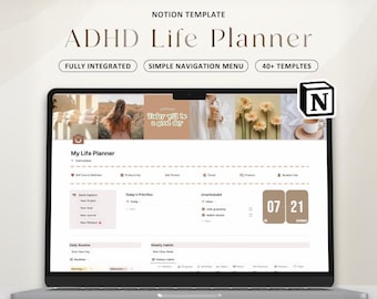 Notion Template ADHD Planner Notion Dashboard ADHD Digital Planner Adult ADHD Notion Templates Focus Planner Productivity Self Care Planner