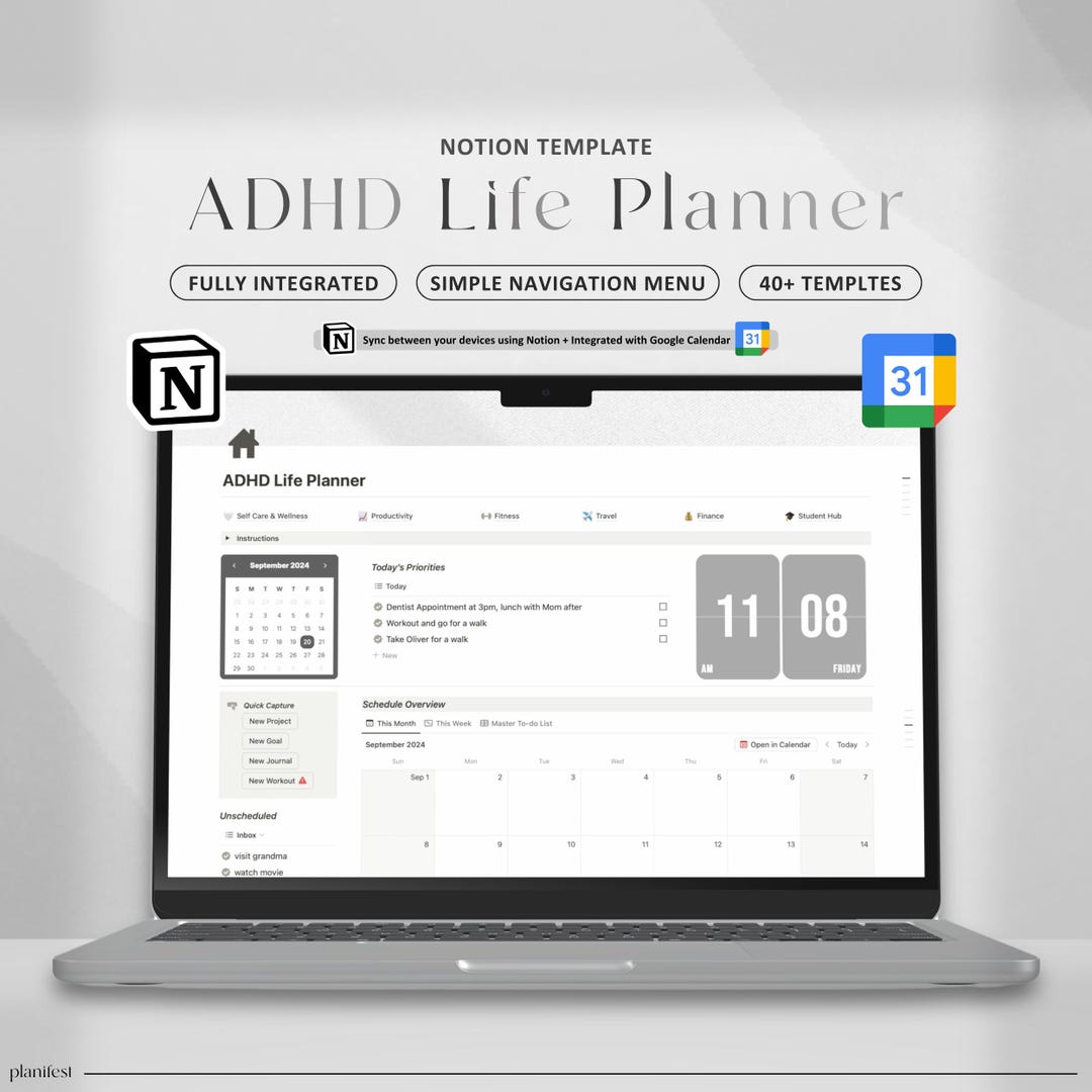 Notion Template ADHD Planner Notion Dashboard ADHD Digital Planner ...