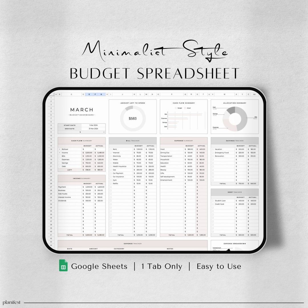 Budget Planner for Google Sheets | Monthly Budget Spreadsheet ...