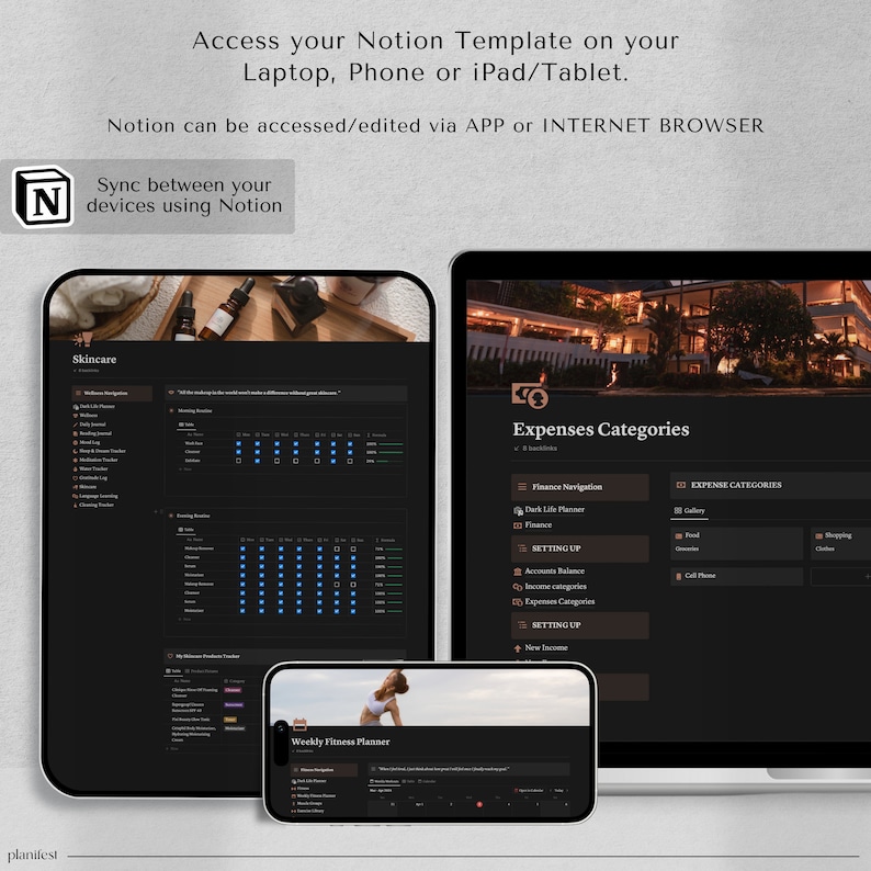 Dark Mode Notion Ultimate Life Planner: All-in-One Template | Personalized Digital Planner with Aesthetic Appeal