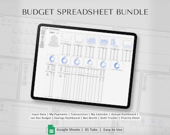 Monthly Budget Spreadsheet | Simple Annual Budget | Monthly Finance Tracker | Personal Finances | Easy Google Sheets | 21 Tab Budget Planner