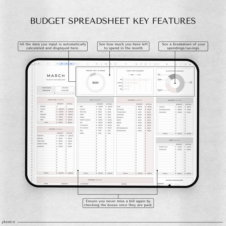 Google Sheets Budget Planner | Monthly Budget Spreadsheet | Paycheck Tracker | Weekly Budget Template | Biweekly Budgeting Tool