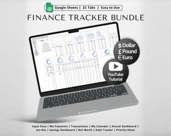 Monthly Budget Spreadsheet | Simple Annual Budget | Monthly Finance Tracker | Easy Google Sheets | 21 Tab Budget Planner | Personal Finances