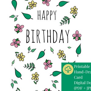 Alles Gute zum Geburtstag Karte Digital Download | Lose Blumen Original Handmade Design