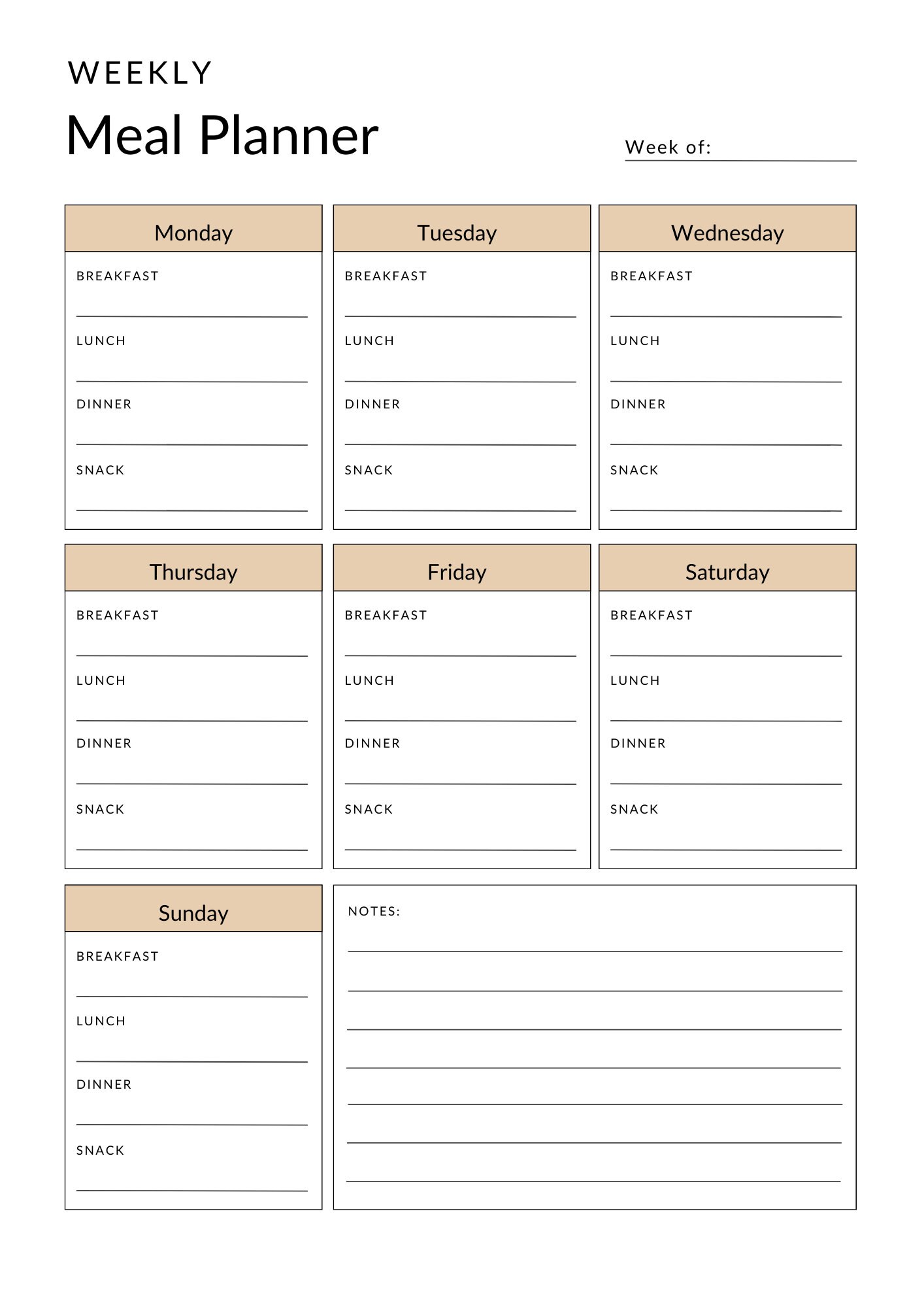 Meal Planner Printable Daily Meal Planner Weekly Meal - Etsy