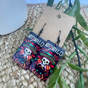 Artistic Acrylic Day of the Dead Dia de Muertos Custom Made Dangle Earrings