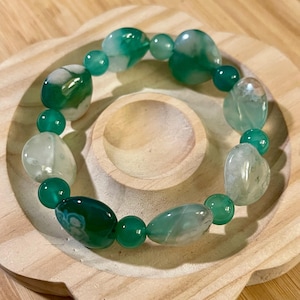 Green Cherry Blossom Agate Bracelet, Heart Bracelet, Growth, Joy & Heart Energy, Peace, Renewal, Anxiety Relief, Heart Healing, Soothing