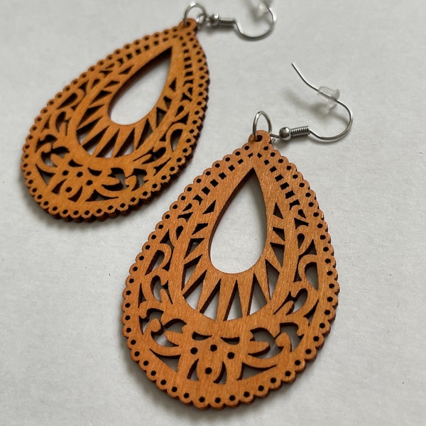 Tear Drop Die Cut Wood Earrings