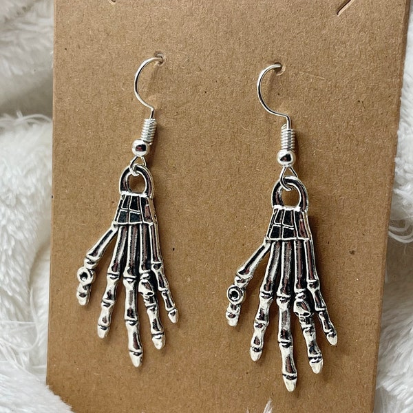 Skeletal Hands Halloween Sterling Silver and Stainless Steel Drop Earrings