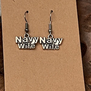 Earrings &quot;Navy Mom&quot; Stainless Steel Drop