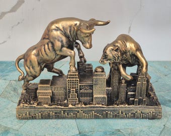 Wall Street Bull Bear Statue | Stock Market Resin Decor, Traders Investors Gift