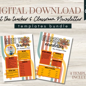 Meet the Teacher Template, Back to school flyer, Teacher Newsletter, Teacher Introduction, Elementary Classroom Newsletter, Retro Classroom