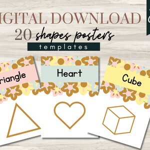 2D Form Poster, 3D Form Poster, Lernposter, Mathe Poster, Homeschool Poster, Blumen Form Poster, Boho Klassenzimmer Dekor