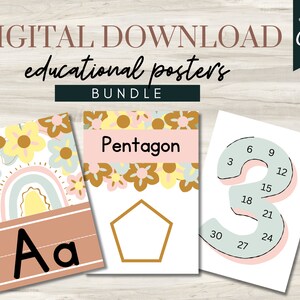 Klassenzimmer Dekor Bundle, Lernposter, Mathe Poster, ABC Poster, Form Poster, Überspringen Poster, Boho Klassenzimmer Dekor