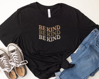 BE KIND Wavy Short Sleeve T-shirt, trendy tee design, be nice shirt, cool tshirt, groovy hip retro design, unisex, respect