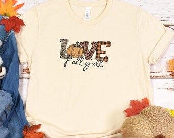 Love Fall Y'All T-shirt, Fall Pumpkin, Fall Vibes, Peace Thanksgiving, Family Turkey Shirt, Leopard Print Fall Tshirt, Hello Fall Tee