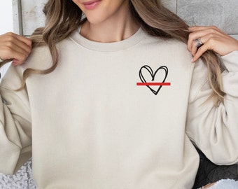 RED LINE Heart Sweatshirt, Thin red line, fireman wife, emt gift, paramedic crewneck, support first responder, girlfriend mom gifts, fire
