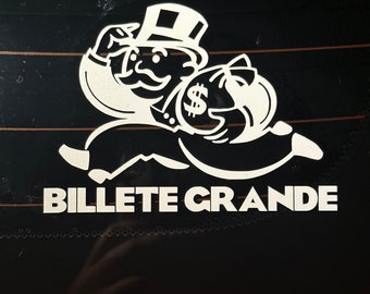 Monopoly Man BILLETE GRANDE Decal, Money/cash decal sticker, money chaser motivational car/truck decal large bill