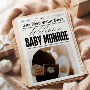 Baby Announcement Newspaper Pregnancy Announcement Newspaper Baby Shower Newspaper Template DIY Baby Coming Soon Canva Template Editable