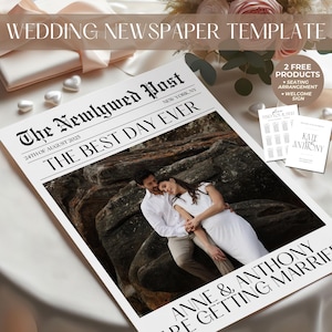 Wedding Newspaper Template Wedding Program Printable Canva Template Wedding Booklet Invitation The Newlywed Post Newspaper Template