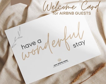 Modèle de carte de bienvenue Airbnb, carte de voeux VRBO imprimable moderne, hôte Airbnb, modèle de toile de location à court terme