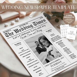 Newspaper Wedding Program Template Folded Wedding Day Program Printable Wedding Infographic Editable Wedding Newspaper Program DIY Newspaper