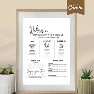 Modern Airbnb Welcome Sign Template, Editable Short Term Rental Welcome Poster, VRBO Wall Sign for Guests