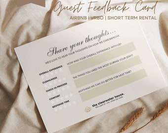 Carte de commentaires Airbnb, carte de commentaires des clients, formulaire de commentaires pour la carte d&#39;hôte de location à court terme, modèle Canva modifiable