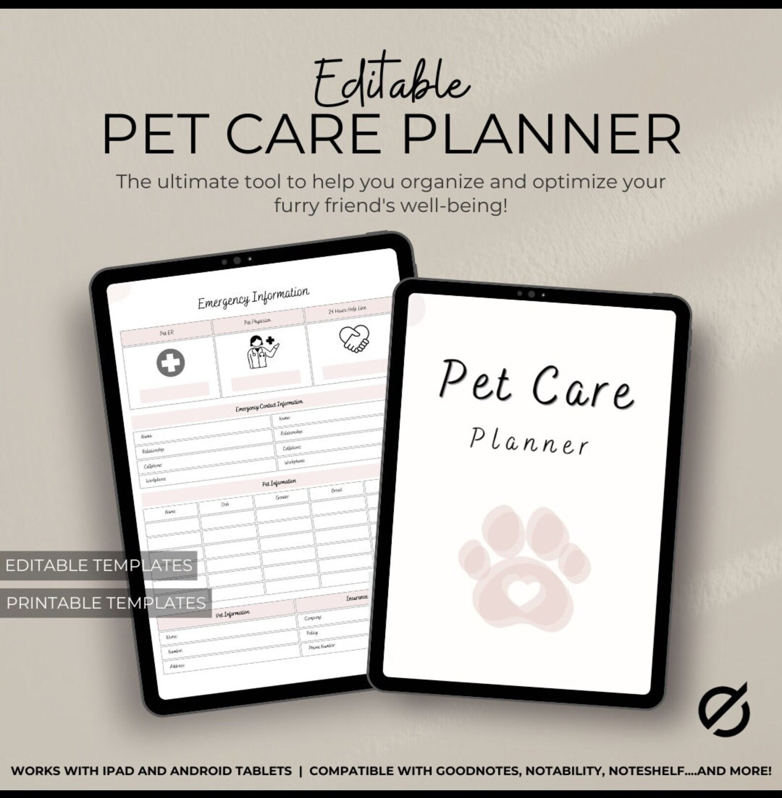 Editable Printable Pet Care Planner | Printable Care Checklist | Pet ...
