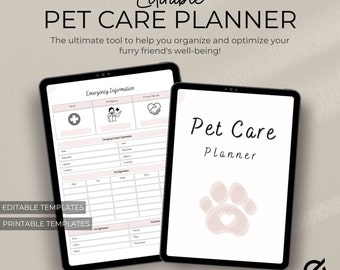 Editable Printable Pet Care Planner | Printable Care Checklist | Pet Organizer | Puppy Planner | Dog Planner | Cat Planner | Pet Gift