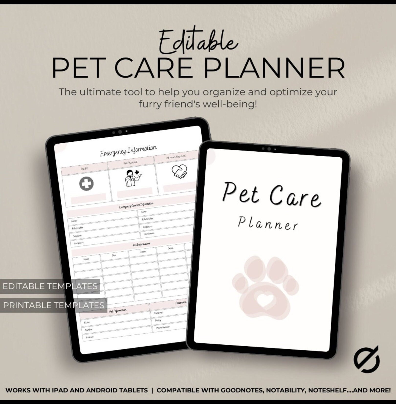 Editable Printable Pet Care Planner | Printable Care Checklist | Pet Organizer | Puppy Planner ...