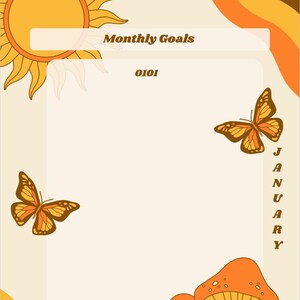 Monthly, Planner, 70&#39;s planner, aesthetic planner, Digital Download, Back to school