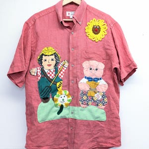 メンズLリネンシャツ（農夫と仲間たち） - ヴィンテージパンクアトミックレトロスタイル