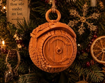 Handcrafted Hobbit Hole Christmas Ornament 3D Printed in Wood-Effect PLA Personalized Tree Keepsake Middle Earth Fans Magical Decorations