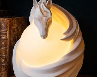 Horse Head Lamp - 3D Printed Statue with Glowing Orb - Small Equestrian Desk Lamp & Night Light - Pet Lover Gift or Office Decor