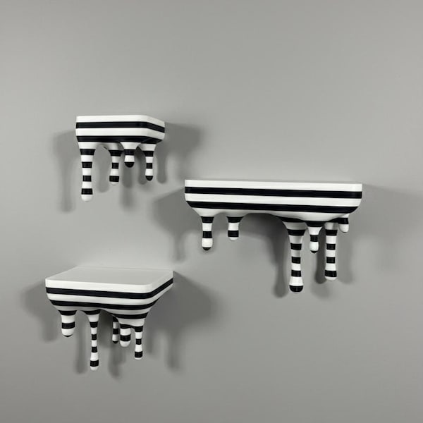 Punk Rock Emo Dripping Wall Shelf, Gothic vibe Decor Floating Shelf, Game Room Shelf Decor, Anime Cartoon Shelf, Black and White Decorations