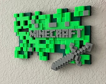 Large Personalized Custom Mine craft Inspired Nameplate with Interchangeable Tool Kids Room Decor  Display Tag Gift for Minecraft Fan